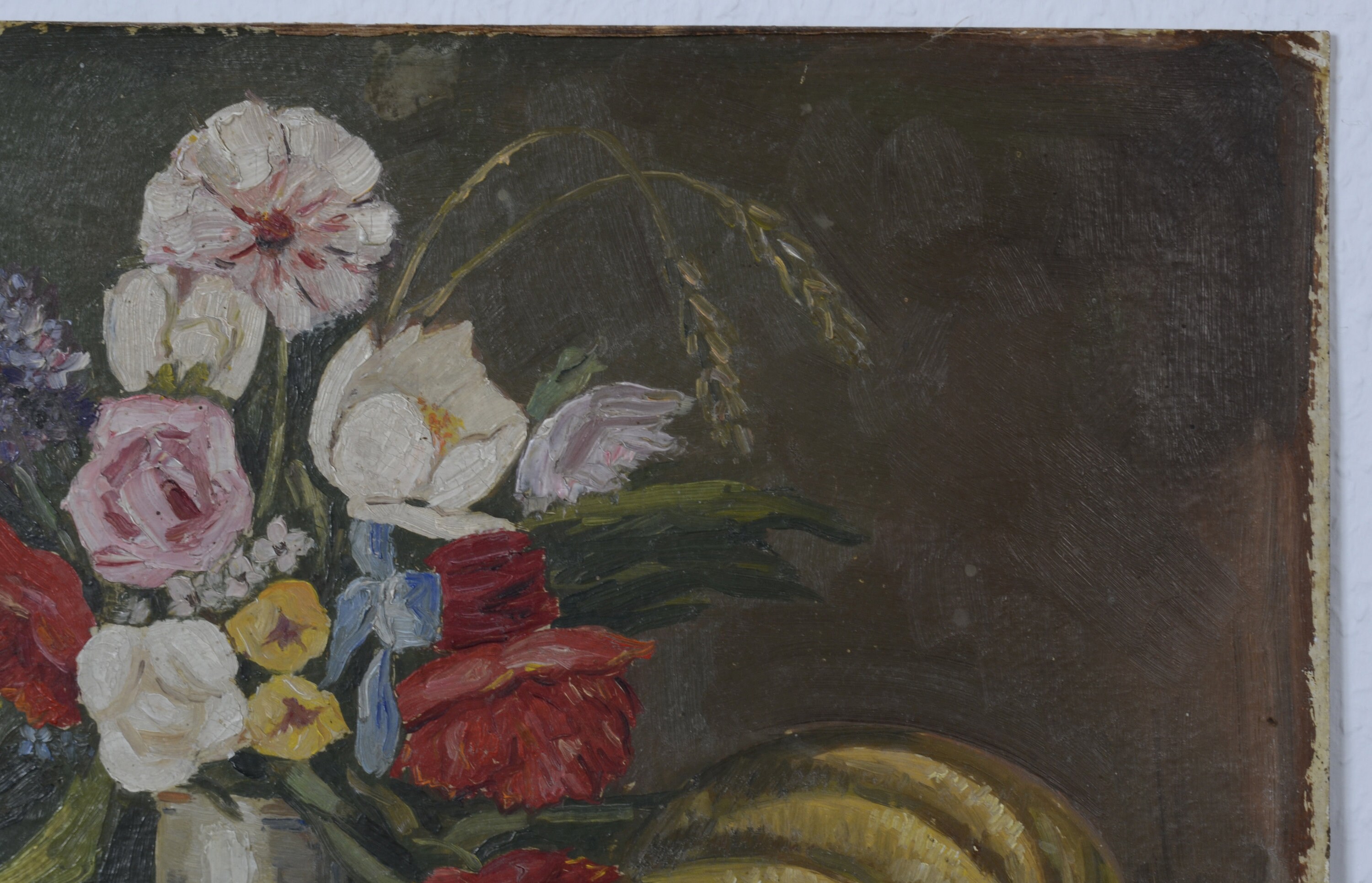 花と果物のある静物画、印象派、ヴィンテージ絵画、花の静物画、油絵