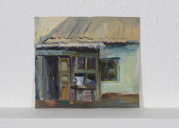 Rural landscape, village house, vintage oil painting, impressionism, original oil painting, living room decor