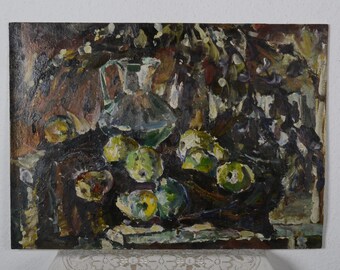 Fruit still life, vintage oil painting, wonderful still life author's painting impressionist art, vintage still life, collectibles art decor
