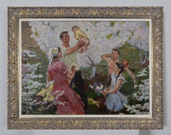 Genre painting, seed on a walk, sunny summer day, oil painting, great mood, collection painting, artistic impressionism, artistic home decor