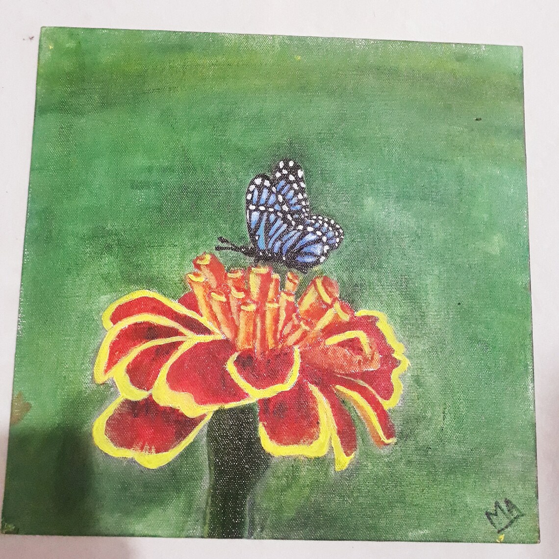 Marigold flower acrylic painting Etsy