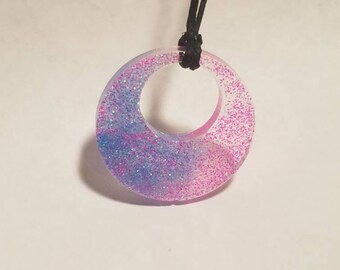Pink and Blue glitter pendant necklace