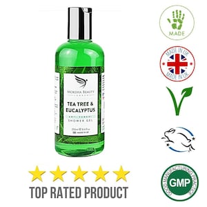 Gel douche Tea Tree – [Fabriqué au Royaume-Uni] Gel douche naturel Nettoyant pour le corps | Soulage l’odeur d’acné Démangeaison Athlète Pied | Apaise la peau sèche | 250ml