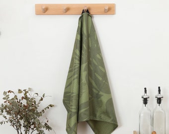 Paño de cocina hawaiano de secado rápido/paño de cocina absorbente de tejido gofrado – Diseño moderno de hojas verdes
