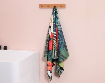 Toalla de baño de microfibra tipo gofre / Secado rápido / Altamente absorbente / Diseño hawaiano — Flores de hibisco