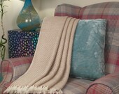 Soft Warm Himalayan Cashmere Throw Blanket Cream Colour Hand-loomed Sofa Throw