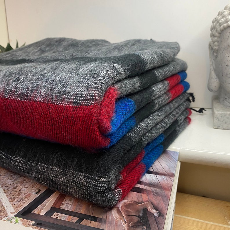 Super Soft & Warm yak wool Throw Blanket Handmade Warm Soft / Indoor Out Door Meditation Wrap Throw MIX image 4