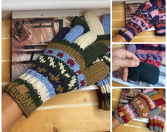 Wollhandschuhe - 100% Wolle und handgestrickte Himalaya Sherpa Winterhandschuhe mit warmem Inneren - Für Männer, Frauen