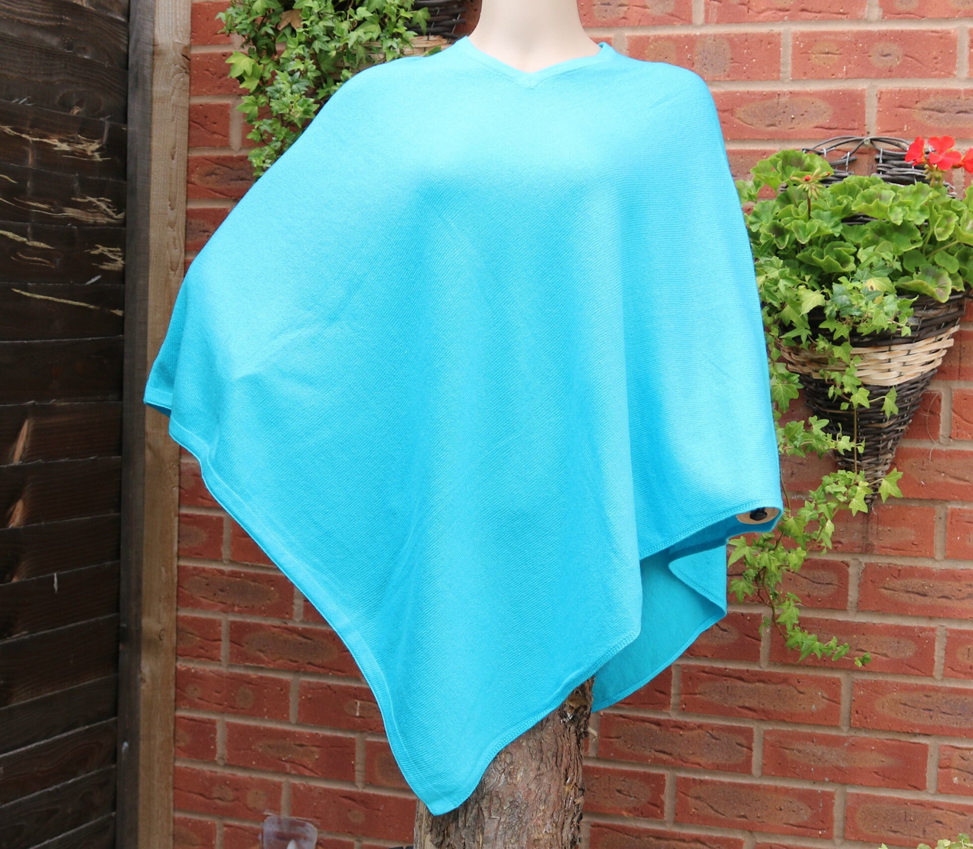 Image of Aqua Cashmere Poncho Handmade Cardigan