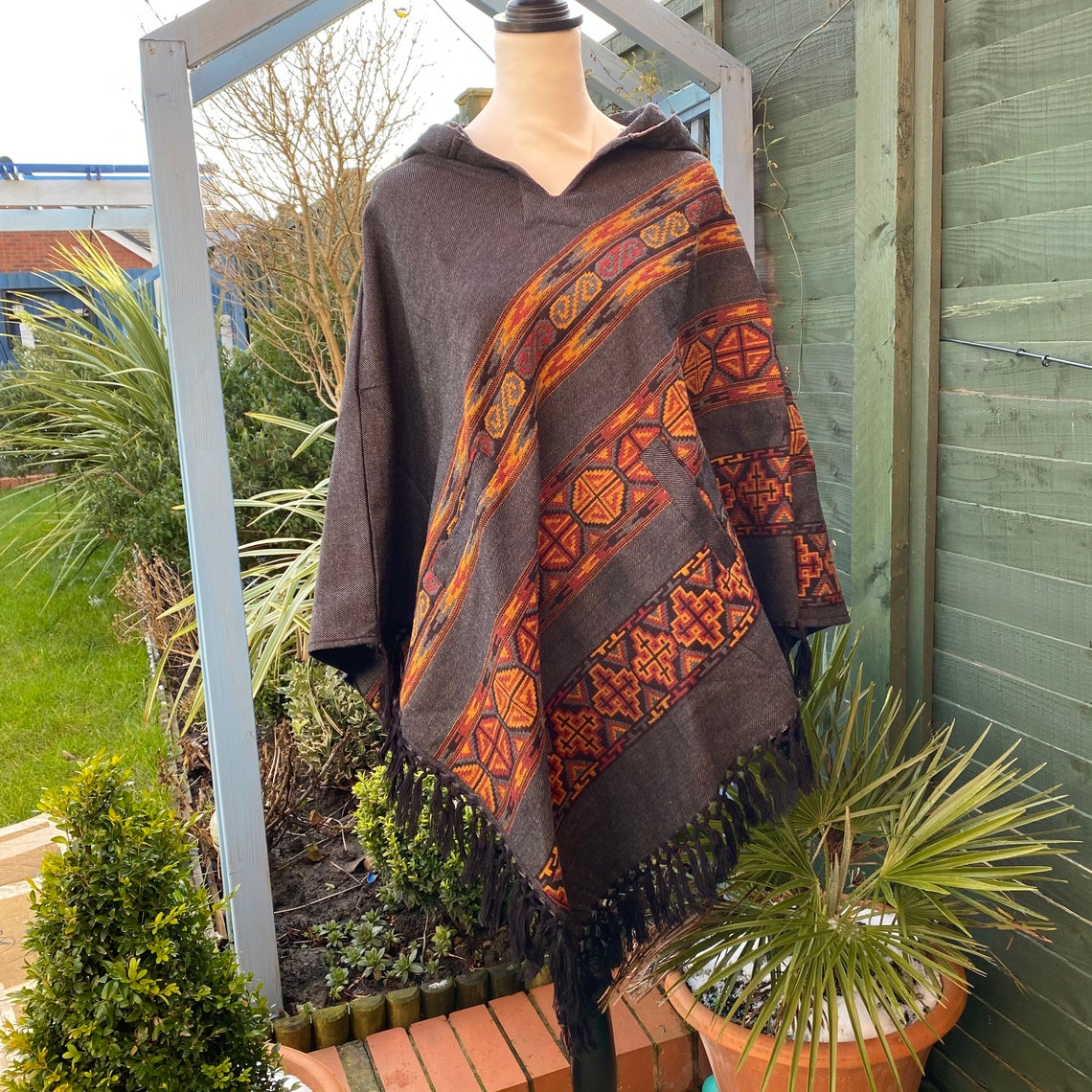 Sherpa Wool Wooded Boho Poncho Handmade Outer Warm Soft For Etsy