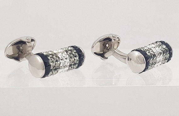 Men's Art deco cufflinks, Elegant Vintage crystal cuff links, Hand set with smoked diamond Crystals! Free shipping.