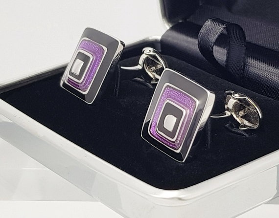 Hand enamelled Purple cufflinks, Stylish Square Purple and black cufflinks Perfect fathers day gift