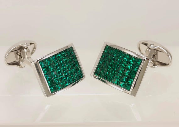 Vintage Emerald Crystal Cufflinks for Men: Handmade Green Accessories, Groomsman Gift, Wedding Attire