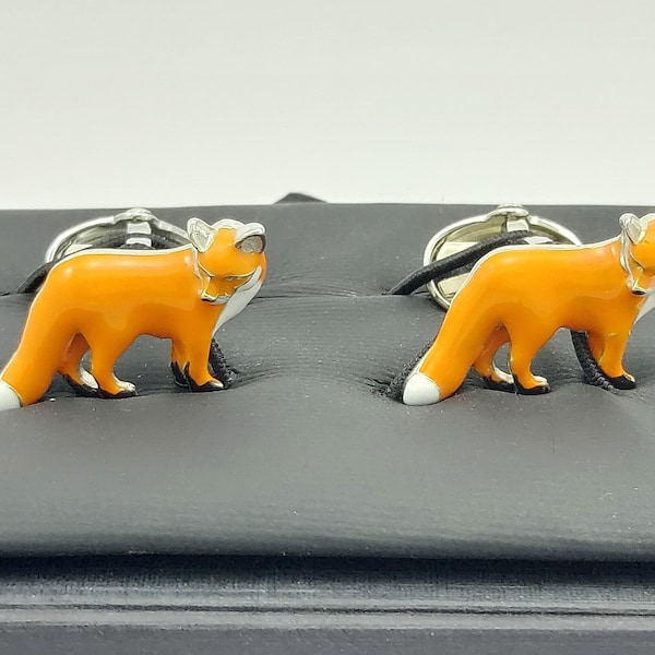 Stunning Fox cufflinks, Beautiful Hand painted 3D Pewter Enamel fox cuff links, perfect Gift for him