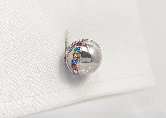 Men's Unique cuff-art artisan Crystal ball cufflinks, multi coloured crystal cufflinks, gift for him, Men's cuff links. Free shipping!