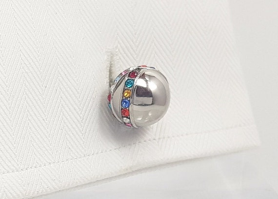 Artisan Crystal Ball Cufflinks: Unique Multi-Colored Men's Accessory, Perfect Gift for Him
