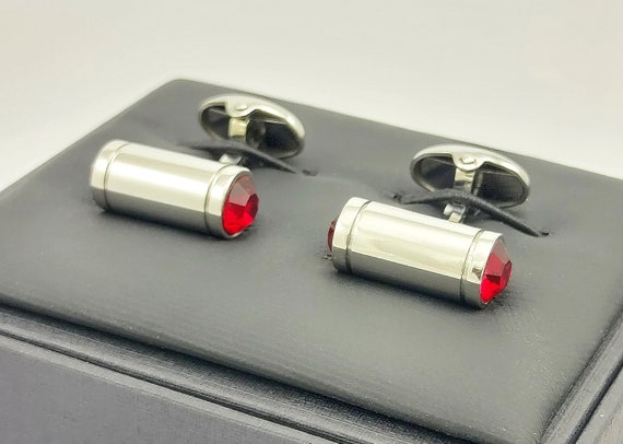 Vintage Ruby Crystal Cufflinks: Handmade Annivers… - image 9