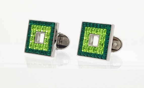 Emerald Crystal cufflinks, contemporary green cuff links, Men's stunning Peridot Cufflinks