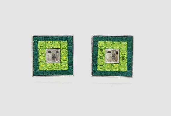 Men's Austrian cut crystal emerald and Peridot cufflinks, contemporary green cuff links, Men's stunning Hand made Cufflinks