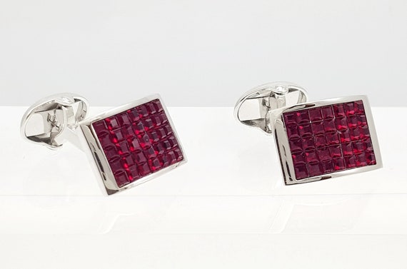 Men's luxury crystal Ruby cufflinks, Art Deco style cufflinks, Men's Anniversary gift, Birthstone stone gift. Hand Made in UK, FREE SHIPPING