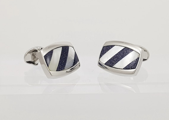 Elegant Men's Pearl and Onyx Art Deco Cufflinks with Sparkling Effect - Unique Wedding Accessory