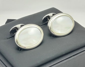 Handmade Oval Mother of Pearl Cufflinks, 30th Anniversary white pearl Gift