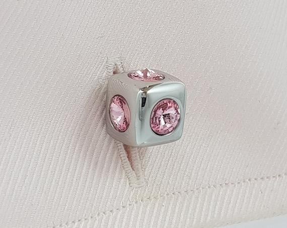 Austrian cut Rose crystal cufflinks, Pink crystal cuff links, gifts for him or her!