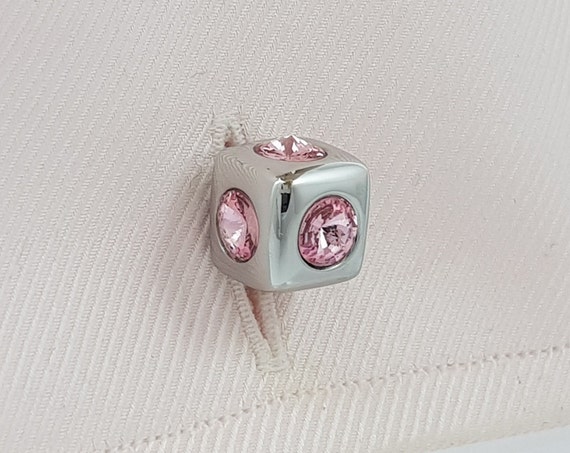 Elegant Austrian Pink Rose Crystal Cufflinks - Unique Formal Accessory for Men and Women