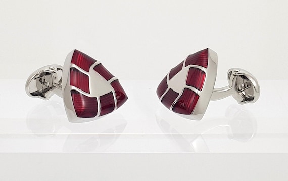 Handcrafted Red Enamel Cufflinks: Elegant Men's Accessory for Weddings, Groomsmen, and Special Occasions