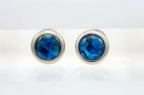 Hand made Blue Abalone shell cufflinks, Superb Men's gift Gorgeous natural cuff links, FREE SHIPPING