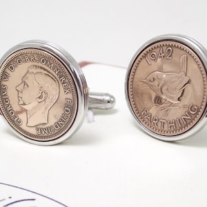Vintage coin cufflinks, UK farthing cufflinks, old currency coin cufflinks. FREE DELIVERY!!