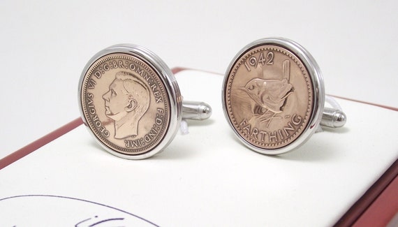 Vintage coin cufflinks, UK farthing cufflinks, old currency coin cufflinks. FREE DELIVERY!!