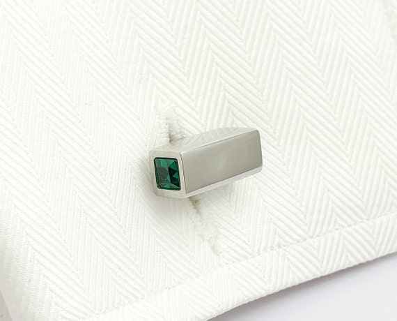 Genuine Austrian Emerald Crystal Cufflinks - Handmade Anniversary Gift for Him with Free Shipping