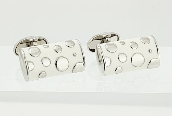 Retro Lava Lamp Inspired White Enamel Cufflinks for Weddings, Best Man, Groomsmen, Father of the Bride