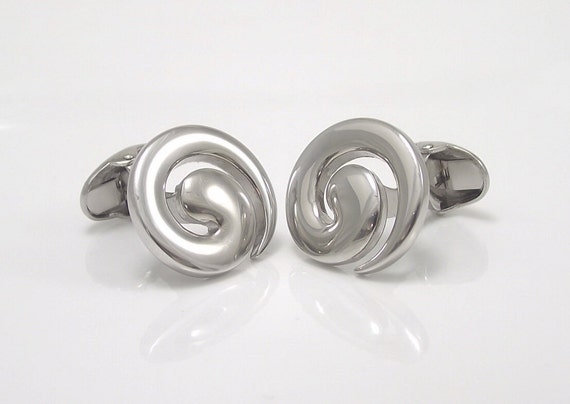 Vintage cufflinks for Men's, Hand made Rhodium plated Swirl cuff links, Perfect gift for him any occasion, FREE Shipping!