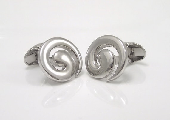 Vintage Rhodium-Plated Swirl Cufflinks: Elegant Men's Accessory for Weddings, Formal Events & Gifts
