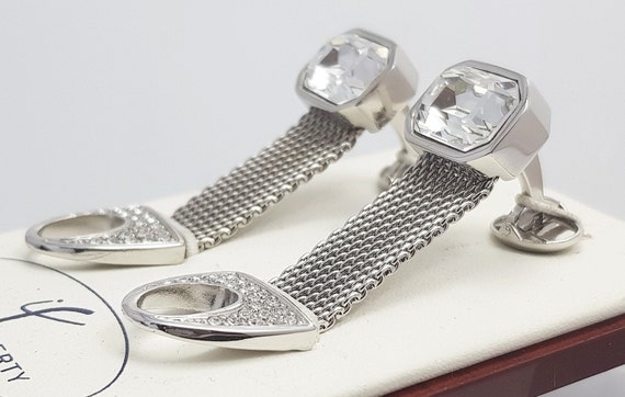 Vintage 1970's Mesh Chain Cufflinks, Wrap Crystal cufflinks, Hand made cufflinks. FREE SHIPPING!