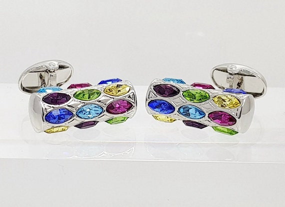 Hand made Austrian Crystal cufflinks, Multi-coloured men's cufflinks, Perfect Gifts for him. FREE SHIPPING!