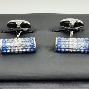 Men's Sapphire Crystal Cufflinks, Stunning Cylindrical Crystal cufflinks, light and dark tone Crystal Sapphires, gifs for him. FREE DELIVERY image 8