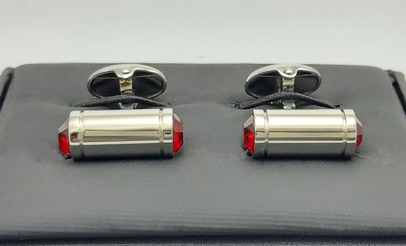 Vintage Ruby Crystal Cufflinks: Handmade Annivers… - image 2