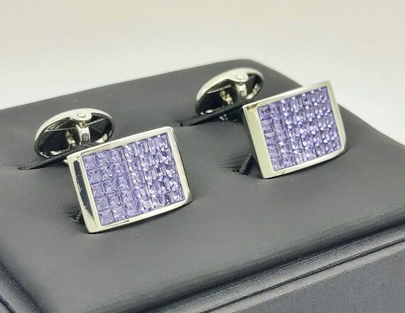 Luxurious Men's Tanzanite Crystal Silver Cufflinks - Elegant Gift for Weddings & Special Occasions