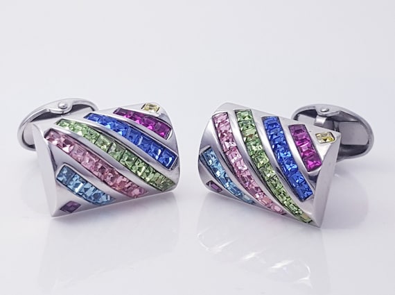 Elegant Art Deco Crystal Cufflinks: Vintage-Inspired Formal Accessory for Weddings and Special Events