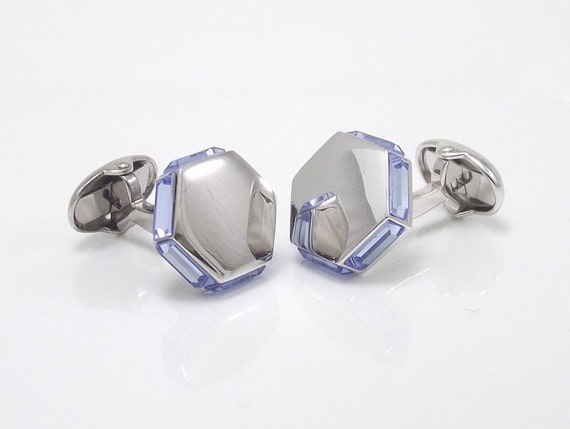 Blue Sapphire Crystal cufflinks, Men's Stainless steel cuff links, beautiful September Birthstone cufflinks. FREE DELIVERY!!