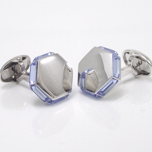 Blue Sapphire Crystal cufflinks, Men's Stainless steel cuff links, beautiful September Birthstone cufflinks. FREE DELIVERY!!