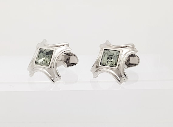 Smoke Diamond Crystal Cufflinks: Handmade Unisex Accessory for Formal Wear and Special Occasions