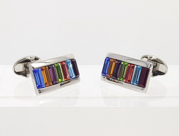 Men's cufflinks, Multi coloured Cufflinks, Gift for him,  contemporary crystal cufflinks