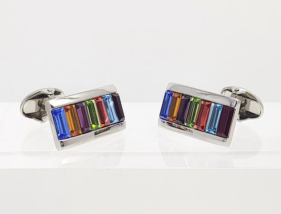 Men's cufflinks, Multi coloured Cufflinks, Gift for him,  contemporary crystal cufflinks