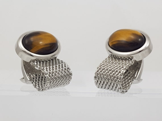 Elegant Men's Tiger Eye Cufflinks with Topaz Crystal Chain Wrap Design - Unique Statement Accessory