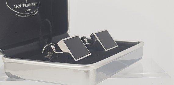 Handmade Vintage Onyx Cufflinks: Elegant 7th Anniversary Gift for Men - UK Crafted with Free Delivery