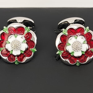 Vintage Tudor Rose Cufflinks: Handcrafted in London, Enamel Finish, Perfect for Weddings & Formal Events